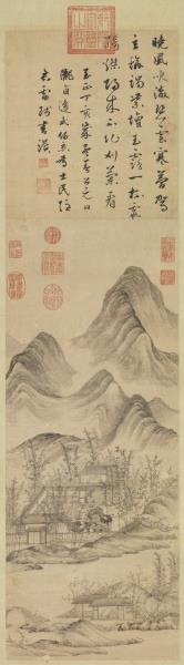 元 人青山竹阁　轴