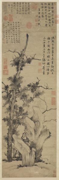 元 张舜咨画树石　轴
