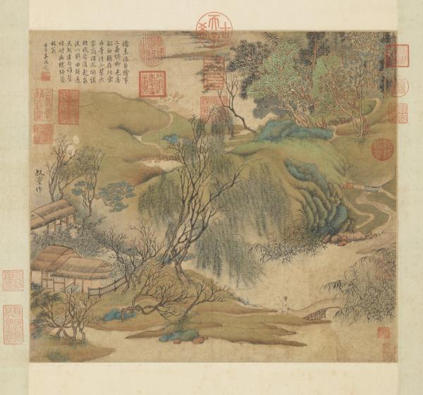 元 朱叔重春塘柳色　轴