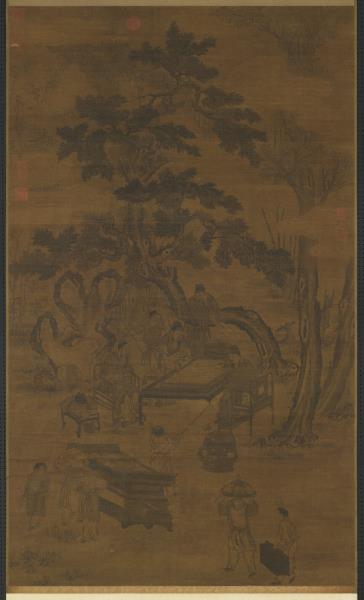 元 人画夏墅棋声　轴