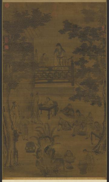 元 人画秋庭书壁　轴